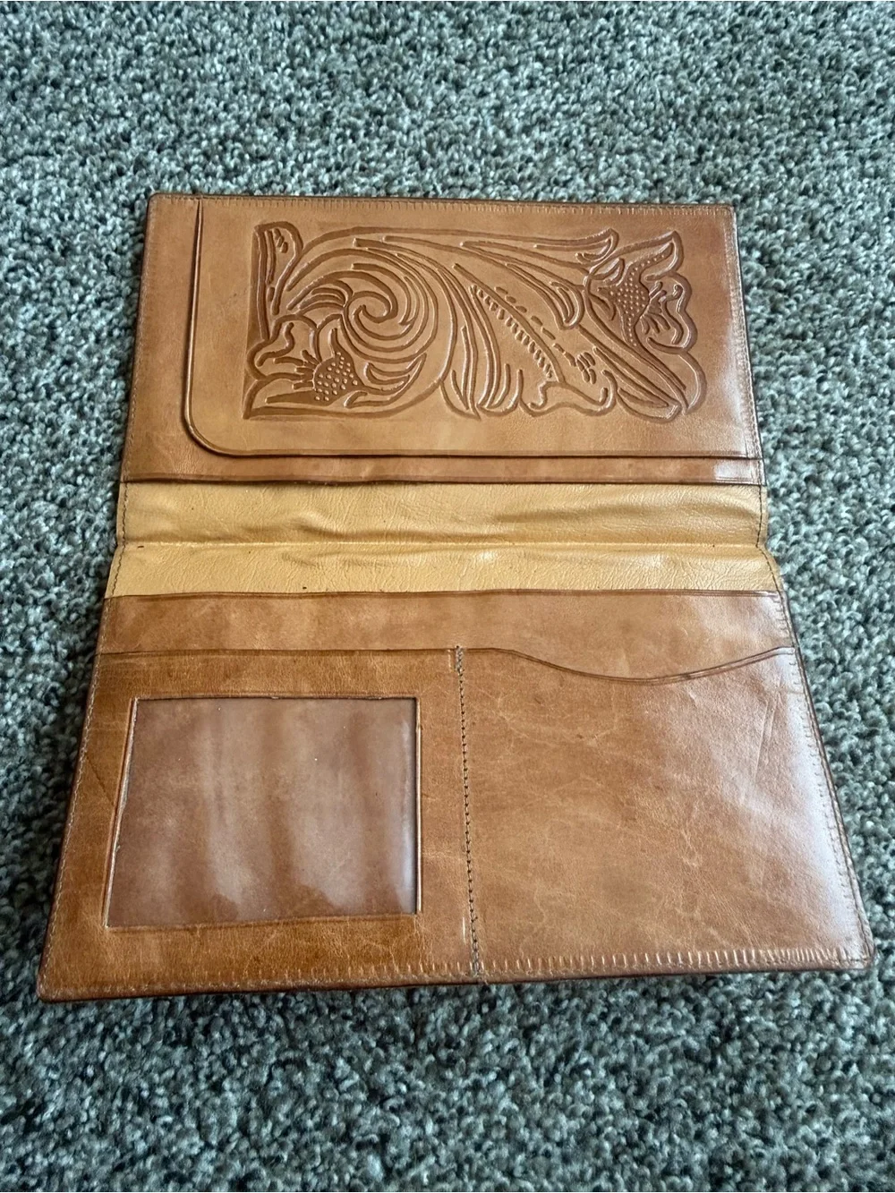 Vintage Costa Rica Tooled Leather Travel Wallet Passport Holder Brown